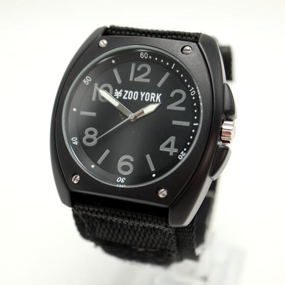 Zoo York Men Black Analog Stealth 45mm Watch Nylon Hook Loop Strap w New Battery - Picture 1 of 14